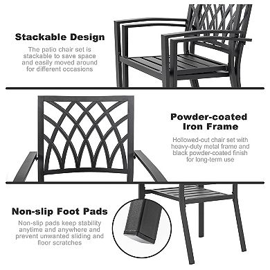 Outdoor 4-Piece Patio Chair Set, Powder-coated Finish and Iron Frame, Lattice Pattern, Black