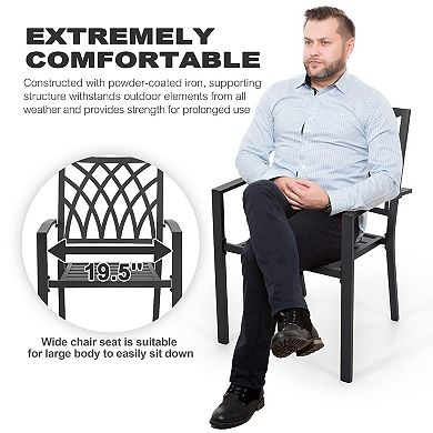 Outdoor 4-Piece Patio Chair Set, Powder-coated Finish and Iron Frame, Lattice Pattern, Black