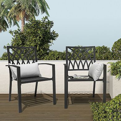 Outdoor 4-Piece Patio Chair Set, Powder-coated Finish and Iron Frame, Lattice Pattern, Black