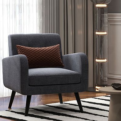 Modern Upholstered Comfy Accent Chair Single Sofa with Rubber Wood Legs