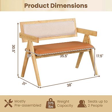 Rubber Wood Dining Bench with Upholstered Backrest and Padded Seat