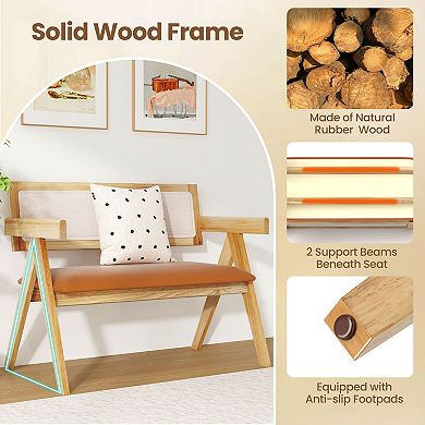 Rubber Wood Dining Bench with Upholstered Backrest and Padded Seat