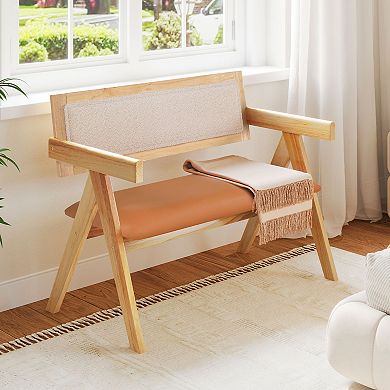 Rubber Wood Dining Bench with Upholstered Backrest and Padded Seat