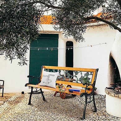 49.5-Inch Patio Garden Park Bench with Decorative Backrest