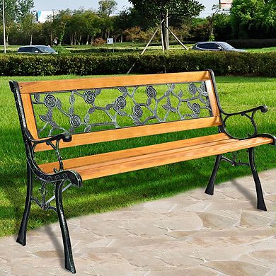 49.5-Inch Patio Garden Park Bench with Decorative Backrest