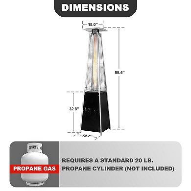 Outdoor 48,000 BTU Pyramid Propane Gas Patio Heater with Wheels, Black
