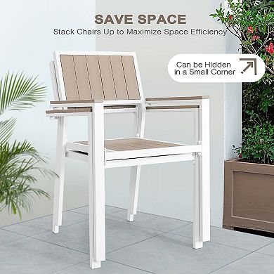 Patio 2-Piece Dining Chairs, Stackable Design, Iron frame, Weather-Resistant Faux Wood, Light Brown