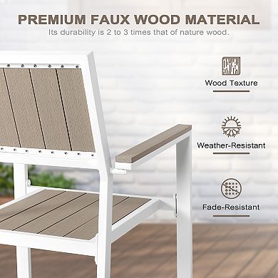 Patio 2-Piece Dining Chairs, Stackable Design, Iron frame, Weather-Resistant Faux Wood, Light Brown