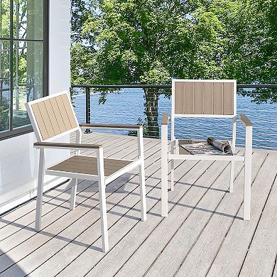 Patio 2-Piece Dining Chairs, Stackable Design, Iron frame, Weather-Resistant Faux Wood, Light Brown