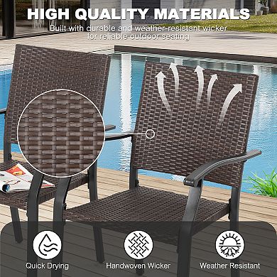 Patio 2-Piece Outdoor Dining Chairs, Durable Iron Frame, All-Weather Wicker, Black