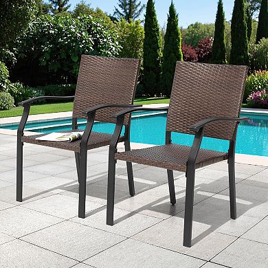 Patio 2-Piece Outdoor Dining Chairs, Durable Iron Frame, All-Weather Wicker, Black