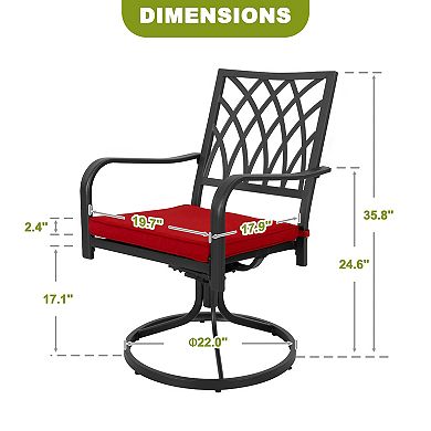 2-Piece Metal Patio Dining Chairs with Red Cushions, Outdoor Swivel Chairs, Black