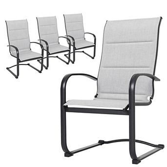Outdoor 4 pc Dining Chair Set, All-weather Textilene Fabric, Powder-coated Iron Frame, Gray