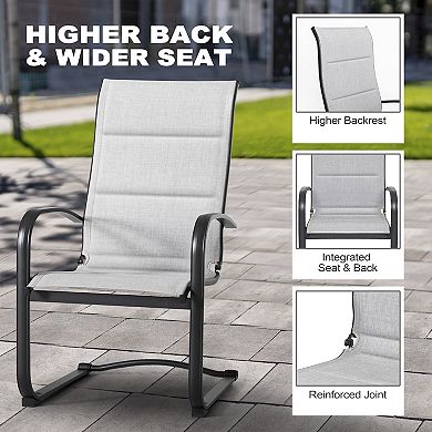 Outdoor 4-Piece Dining Chair Set, C-Spring Motion, Textilene Fabric, Powder-coated Iron Frame, Gray
