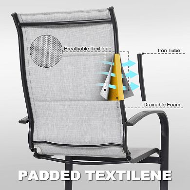 Outdoor 4-Piece Dining Chair Set, C-Spring Motion, Textilene Fabric, Powder-coated Iron Frame, Gray