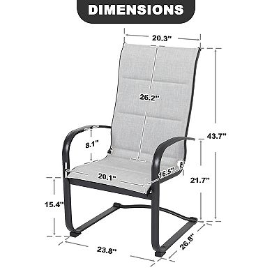 Outdoor 4-Piece Dining Chair Set, C-Spring Motion, Textilene Fabric, Powder-coated Iron Frame, Gray