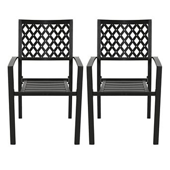 Outdoor 2 pc Patio Chair Set, Powder-coated Finish and Iron Frame , Black with Gold Speckles
