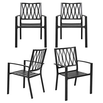 Outdoor 4 pc Patio Chair Set, Powder-coated Iron, Black