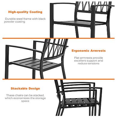 Outdoor 4-Piece Patio Chair Set, Powder-coated Iron, Black