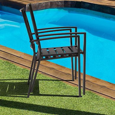 Outdoor 4-Piece Patio Chair Set, Powder-coated Iron, Black