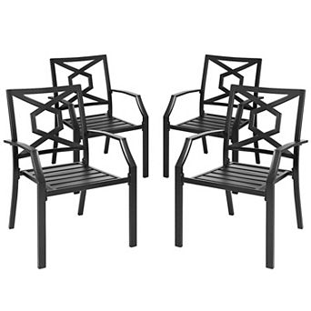 Outdoor Patio 4 pc Chair Set, Weather-Resistant Iron Frame, Powder-coated Finish, Black