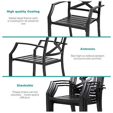 Outdoor Patio 4-Piece Chair Set, Weather-Resistant Iron Frame, Powder-coated Finish, Black