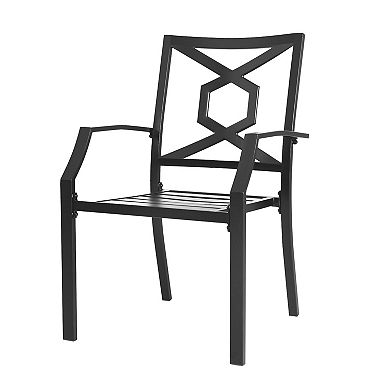 Outdoor Patio 4-Piece Chair Set, Weather-Resistant Iron Frame, Powder-coated Finish, Black