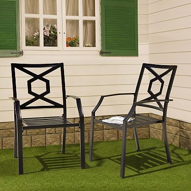 Outdoor Patio 4-Piece Chair Set, Weather-Resistant Iron Frame, Powder-coated Finish, Black