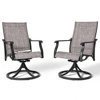 Patio Swivel Dining Chair Set of 2, Outdoor Garden Porch Chair with Textilene Fabric, Grayish Brown
