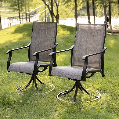 Patio 2-Piece Swivel Dining Chairs, Breathable Textilene and Aluminum Frame, Grayish Brown