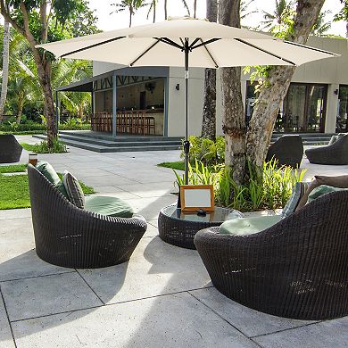 Outdoor 7.5' Round Patio Vented Table Umbrella, with Crank, Push Button Tilt, Aluminum Pole, Beige