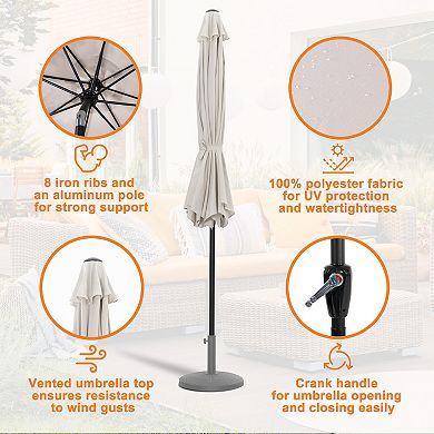 Outdoor 7.5' Round Patio Vented Table Umbrella, with Crank, Push Button Tilt, Aluminum Pole, Beige