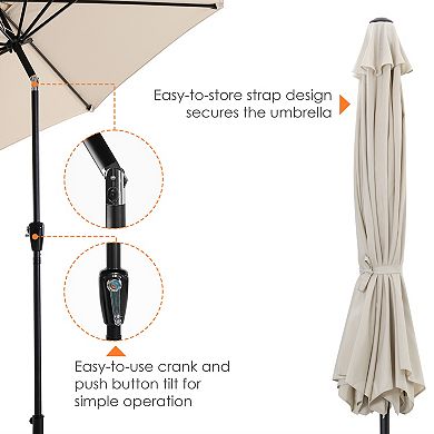 Outdoor 7.5' Round Patio Vented Table Umbrella, with Crank, Push Button Tilt, Aluminum Pole, Beige