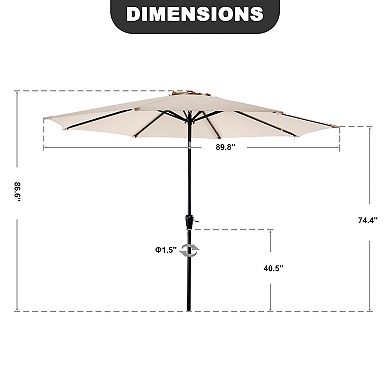 Outdoor 7.5' Round Patio Vented Table Umbrella, with Crank, Push Button Tilt, Aluminum Pole, Beige