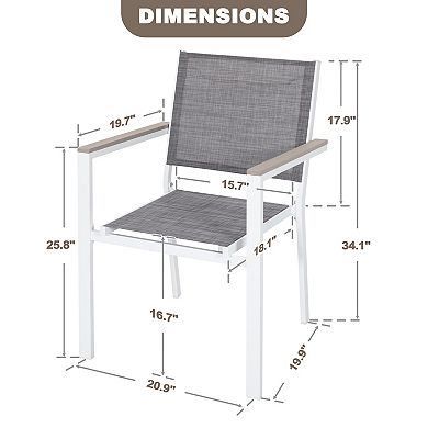 Patio 2-Piece Dining Chairs, Outdoor Textilene Stackable Chairs, Anti-Scald Faux Wood Armrests, Gray