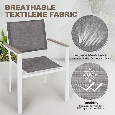Patio 2-Piece Dining Chairs, Outdoor Textilene Stackable Chairs, Anti-Scald Faux Wood Armrests, Gray
