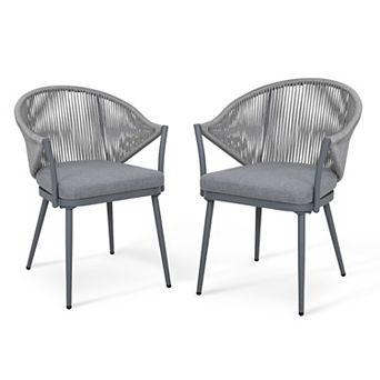 Outdoor Aluminum Chair Set of 2 Woven Rope Conversation Chairs with Seat Cushions, Dark Gray