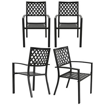 Outdoor 4 pc Patio Chair Set, Powder-coated Iron, Black with Gold Speckles