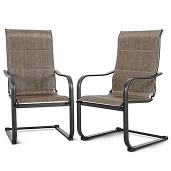 Outdoor 2-Peice C-spring Motion Dining Chairs, Textilene Fabric, Iron Chair Frame, Black and Brown