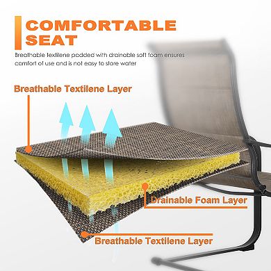 Outdoor Chair Set of 2 C-spring Motion Dining Chairs, Textilene Fabric, Iron Frame, Black and Brown