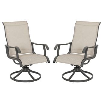 Patio 2 pc Swivel Dining Chairs, Outdoor Textilene Dining Chairs with Metal Frame, Beige
