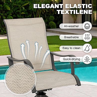 Patio 2-Piece Swivel Dining Chairs, Outdoor Textilene Dining Chairs with Metal Frame, Beige
