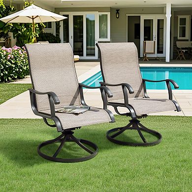 Patio 2-Piece Swivel Dining Chairs, Outdoor Textilene Dining Chairs with Metal Frame, Beige