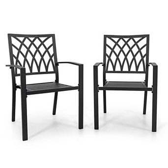 Outdoor 2 pc Patio Chair Set, Powder-coated Iron, Lattice Pattern, Black