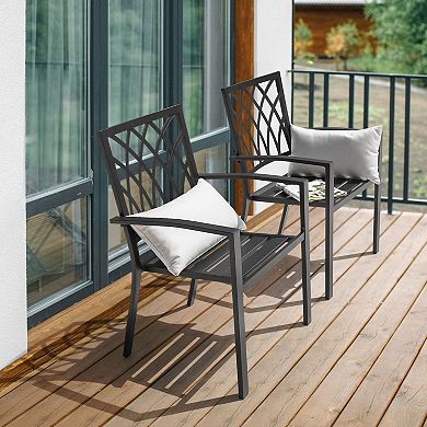 Outdoor 2-Piece Patio Chair Set, Powder-coated Finish and Iron Frame, Lattice Pattern, Black