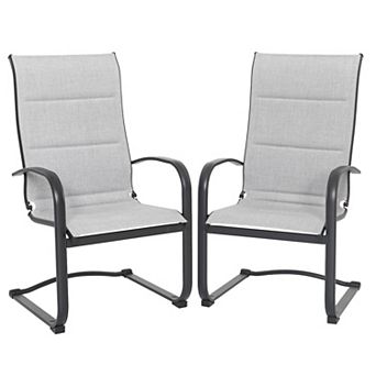 Outdoor 2 pc Dining Chair Set, All-weather Textilene Fabric, Powder-coated Iron Frame, Gray