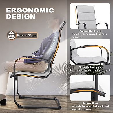 Outdoor 2-Piece Dining Chair Set, C-Spring Motion, Textilene Fabric, Powder-coated Iron Frame, Gray