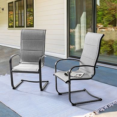 Outdoor 2-Piece Dining Chair Set, C-Spring Motion, Textilene Fabric, Powder-coated Iron Frame, Gray