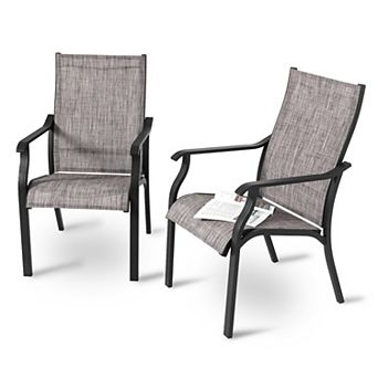 2 pc Patio Textilene Dining Chairs, Aluminum Frame for Indoors and Outdoors, Grayish Brown