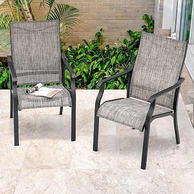 Patio 2-Piece Textilene Dining Chairs, Aluminum Frame for Indoors and Outdoors, Grayish Brown